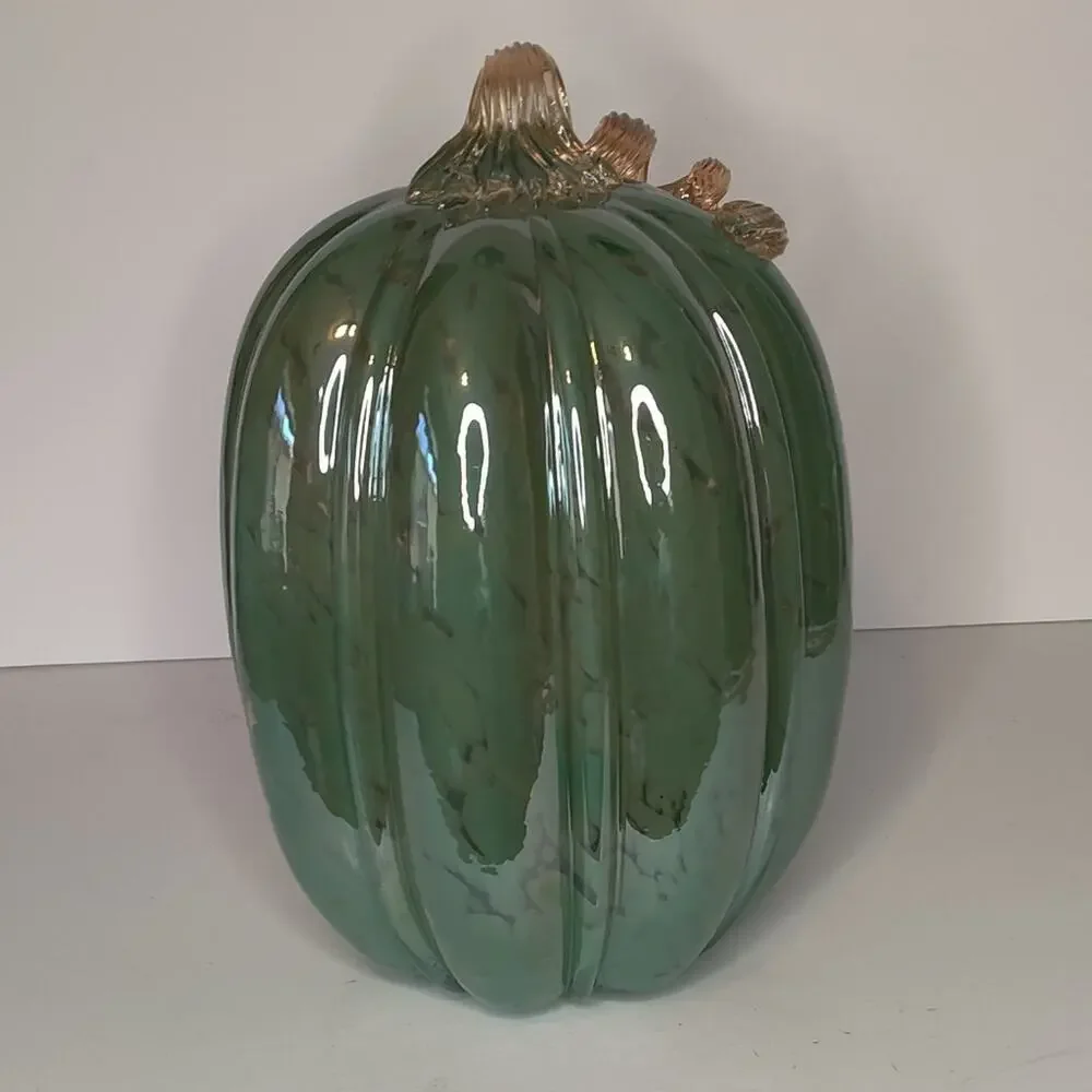 Christian Siriano Shabby Chic Blue Green Blown Glass Fall Pumpkin Beachy Decor